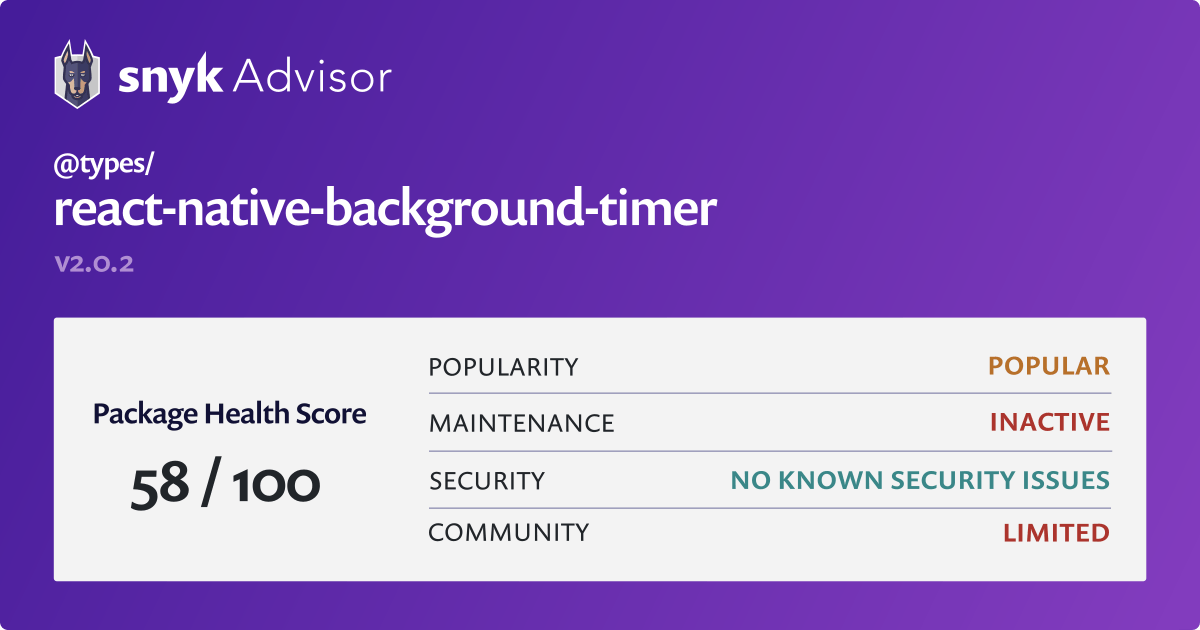 types/reactnativebackgroundtimer npm package Snyk