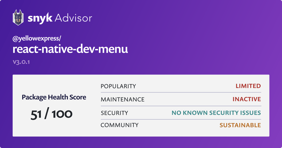 yellowexpress/reactnativedevmenu npm package Snyk
