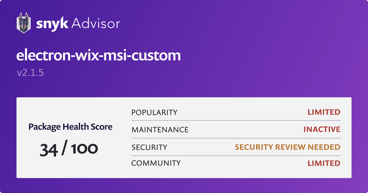 electronwixmsicustom npm package Snyk