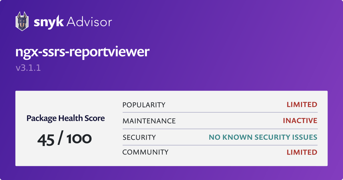 ngxssrsreportviewer npm Package Health Analysis Snyk