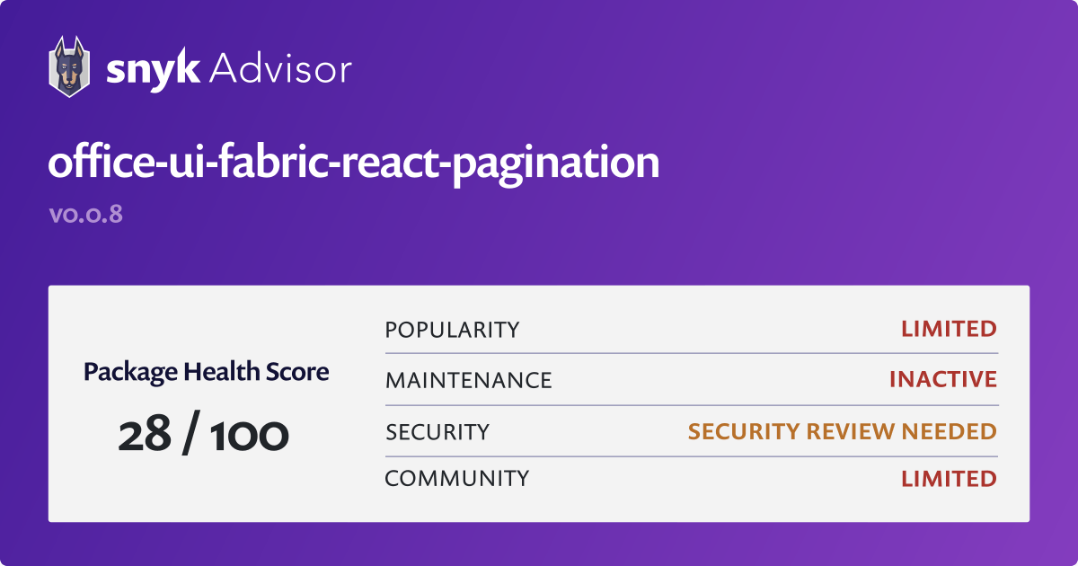 officeuifabricreactpagination npm package Snyk