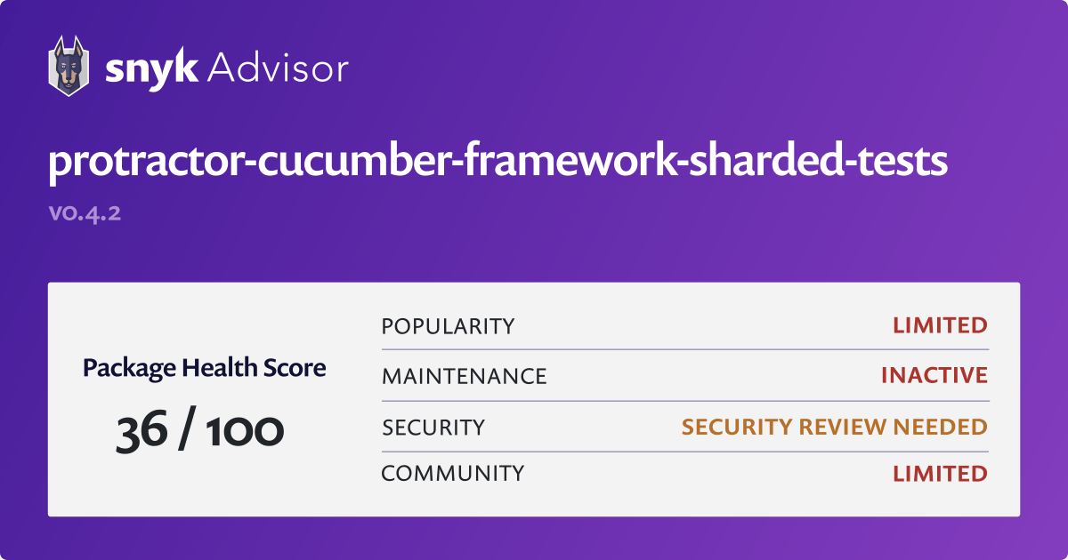 protractorcucumberframeworkshardedtests npm package Snyk