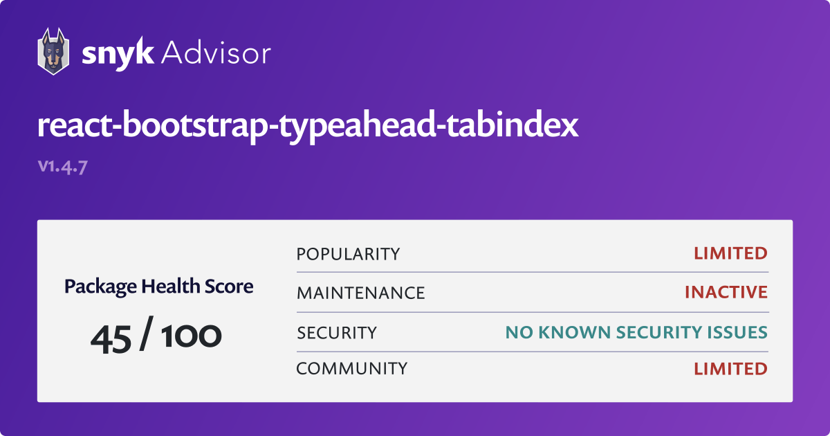 reactbootstraptypeaheadtabindex npm package Snyk