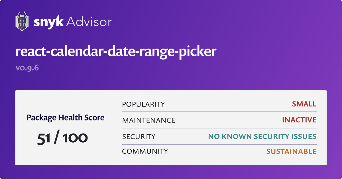 reactcalendardaterangepicker npm package Snyk