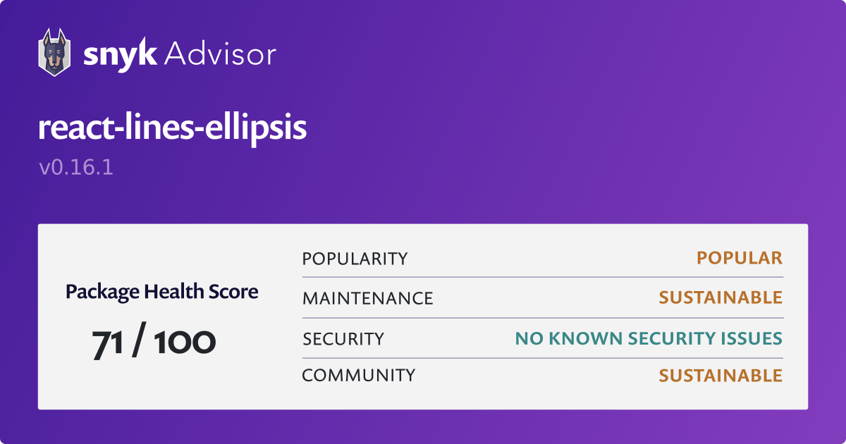 reactlinesellipsis npm Package Health Analysis Snyk