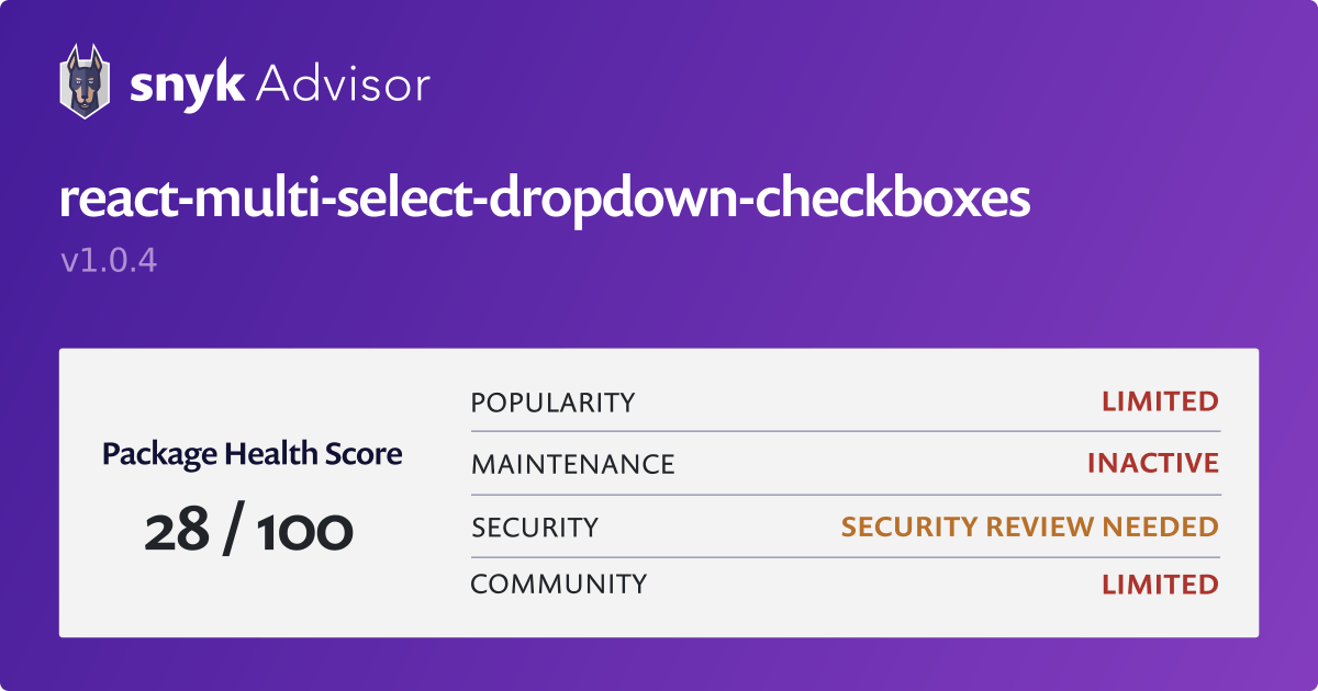 reactmultiselectdropdowncheckboxes npm package Snyk