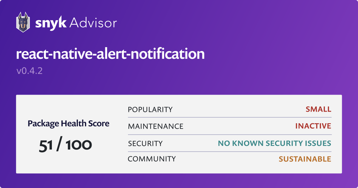 reactnativealertnotification npm package Snyk
