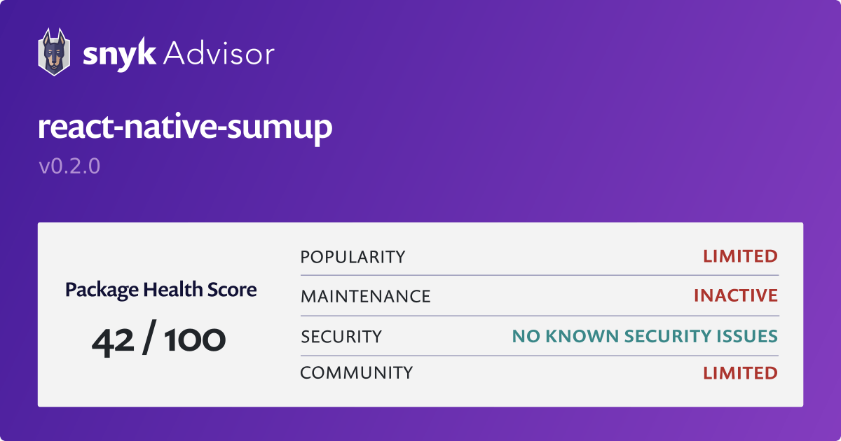 reactnativesumup npm Package Health Analysis Snyk