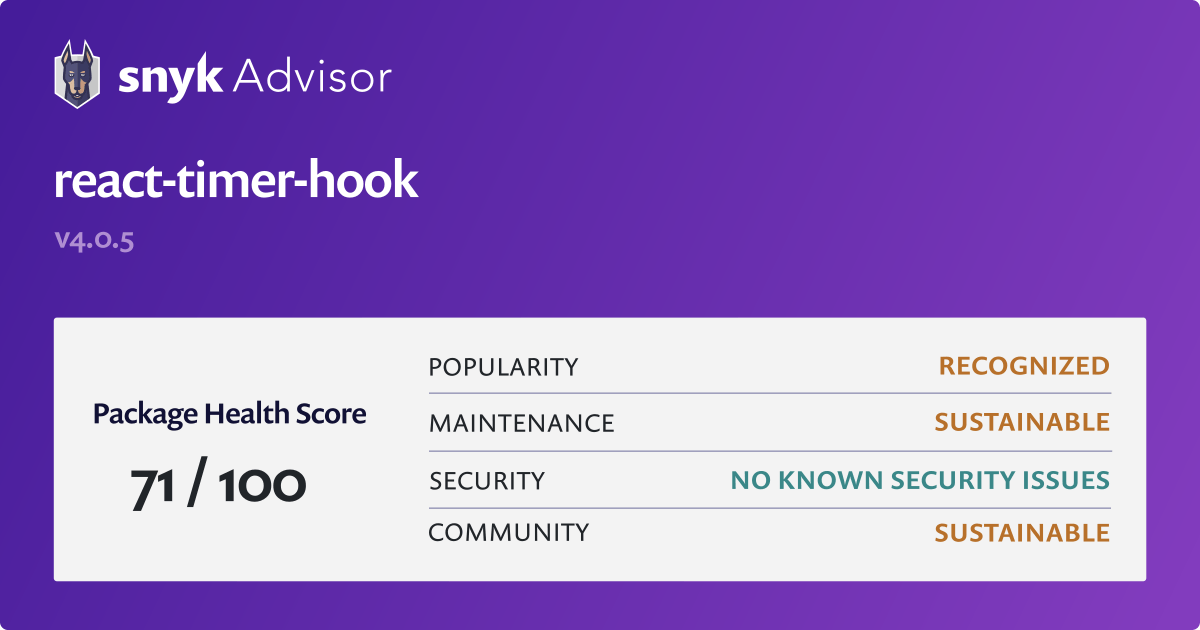 reacttimerhook npm Package Health Analysis Snyk