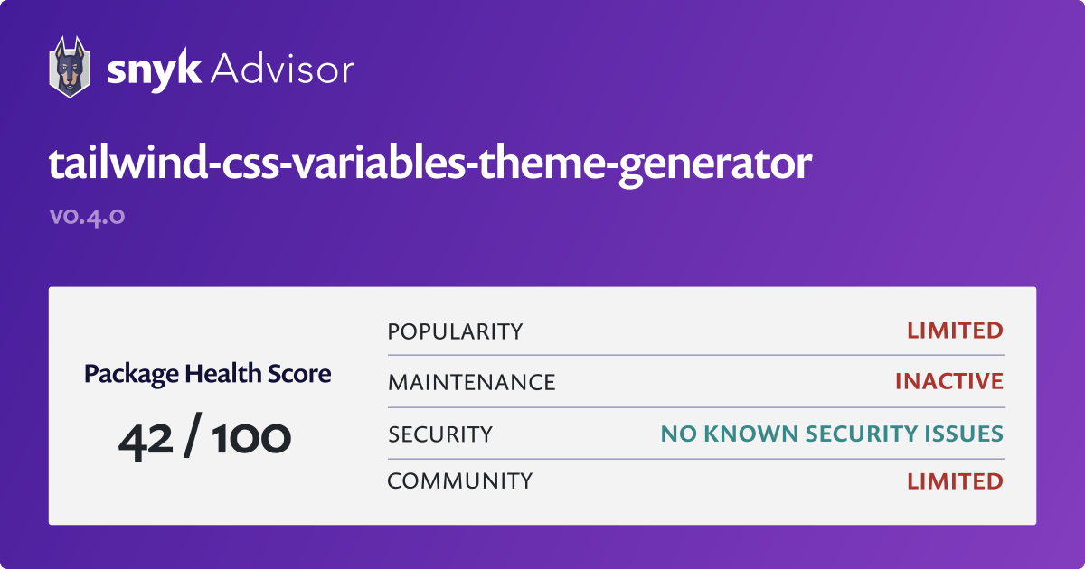 tailwindcssvariablesthemegenerator npm package Snyk