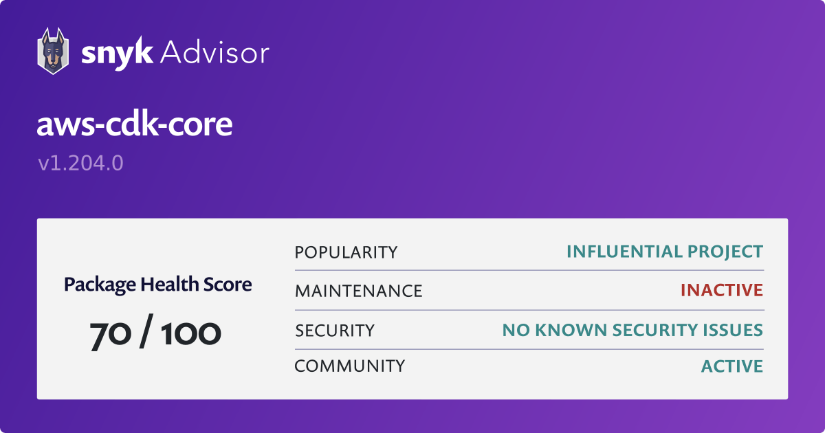 awscdk.core Python Package Health Analysis Snyk