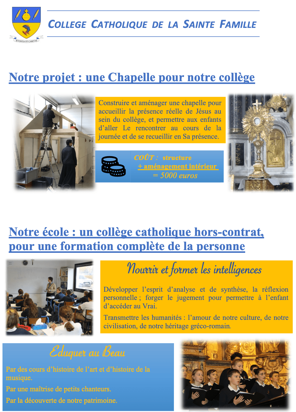 Aideznous à construire une chapelle pour le collège de la SainteFamille