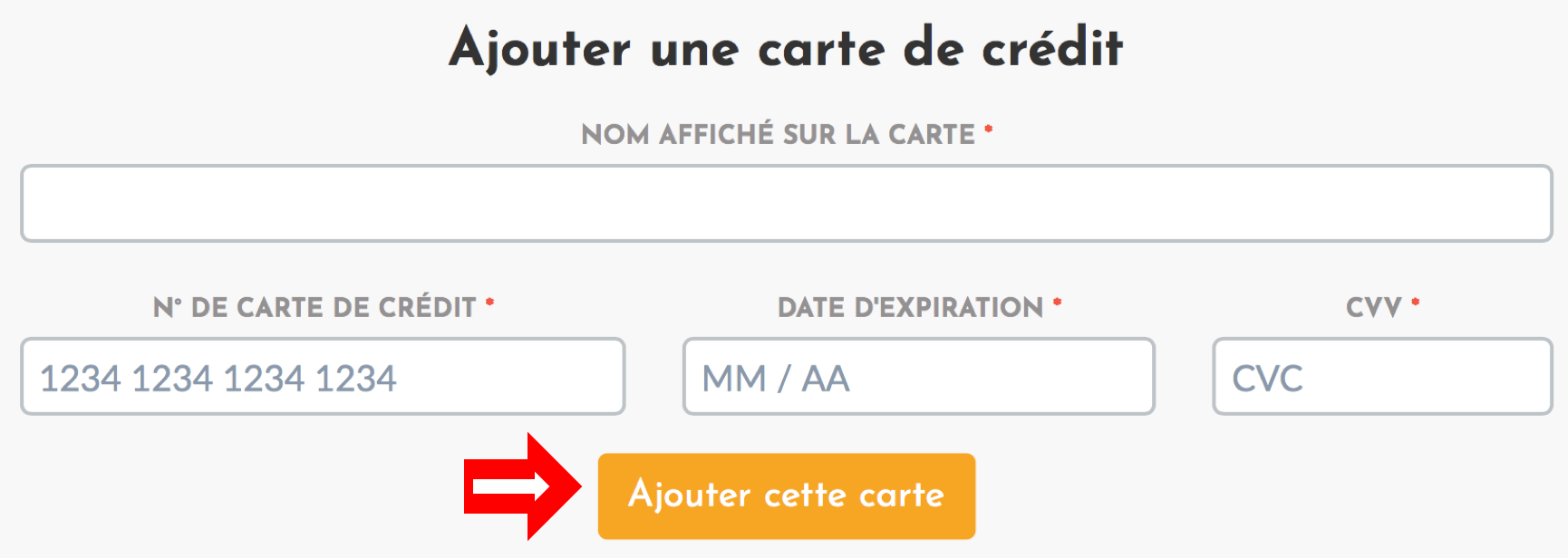 Comment ajouter/mettre à jour une carte de crédit?
