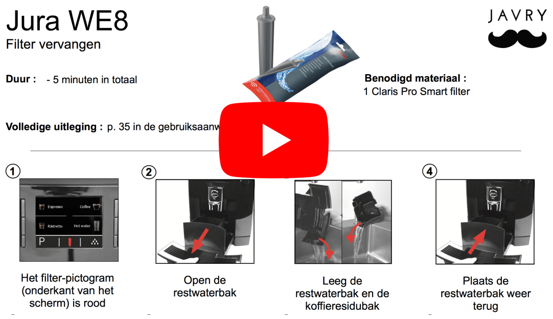 Hoe kan ik de watefilter van een Jura WE8 vervangen?