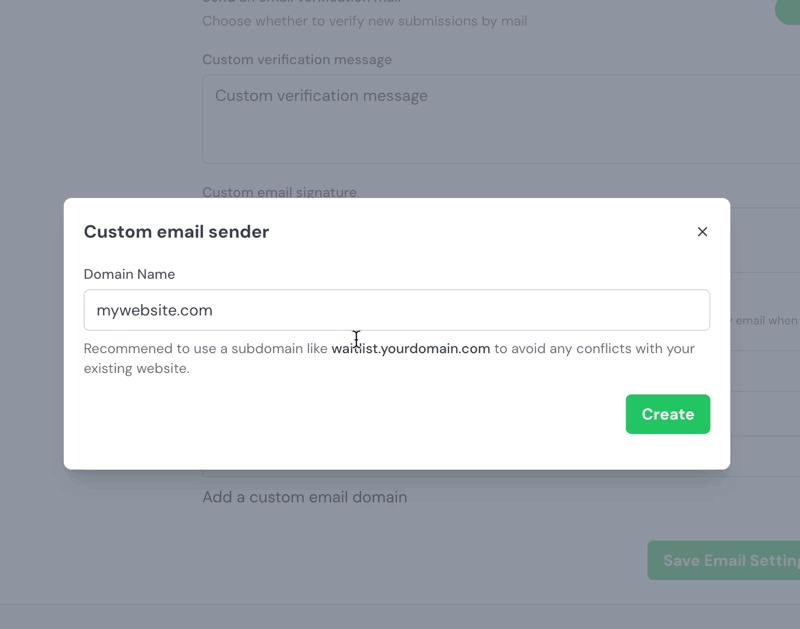 Custom Email Domain LaunchList