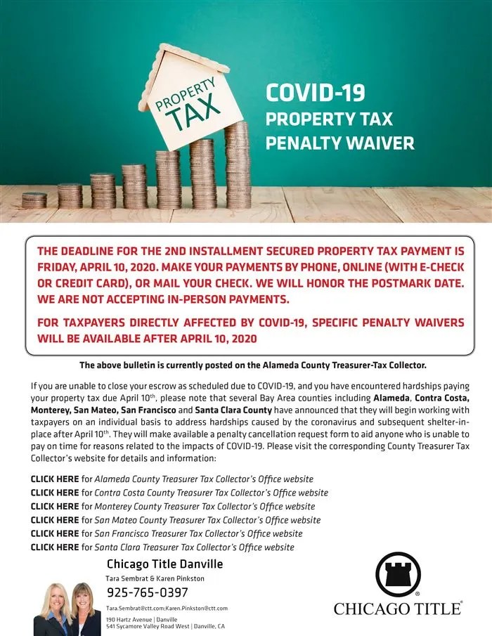 COVID19 Property Tax Penalty Waiver (Alameda, Contra