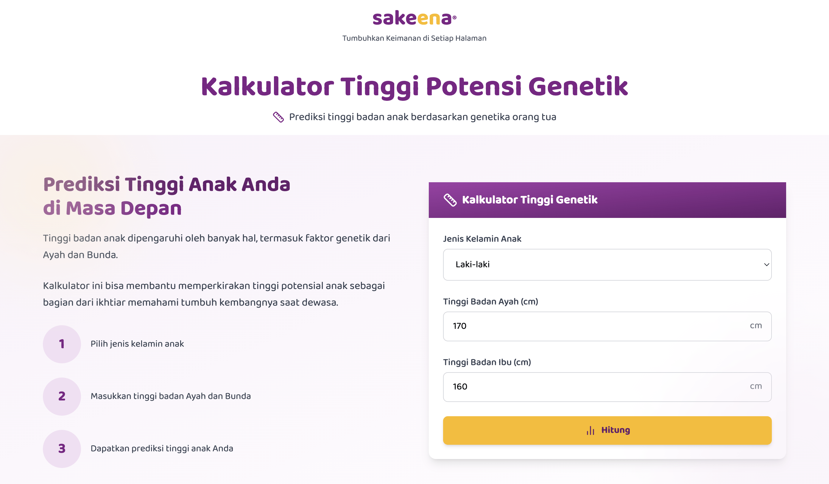 Kalkulator Tinggi Potensi Anak Sakeena Publishing