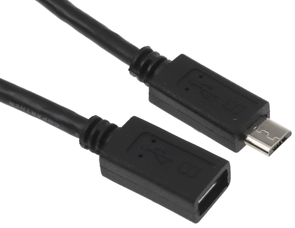Male Micro USB B to Female Micro USB B USB Extension Cable
