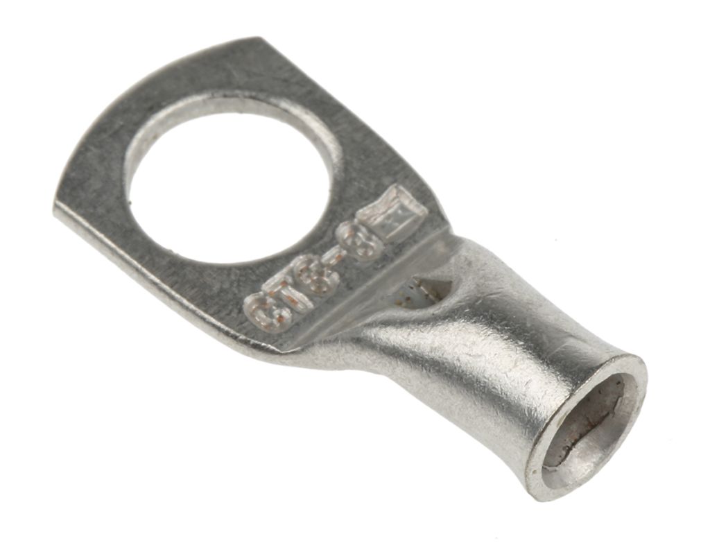 RS PRO Uninsulated Tubular Ring Terminal, M8 Stud Size to 6mm² Wire