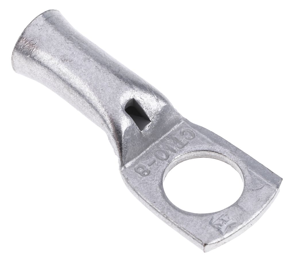 RS PRO Uninsulated Tubular Ring Terminal, M8 Stud Size to 10mm² Wire