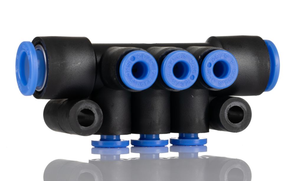 SMCKM 6 Outlet Pneumatic Manifold Fitting Push In 8 mm Push In 4 mm