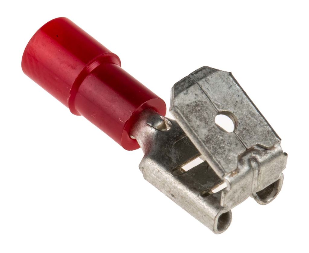 RS PRO Red Insulated Female Spade Connector, Piggyback Terminal, 6.35 x 0.8mm Tab Size, 0.5mm²