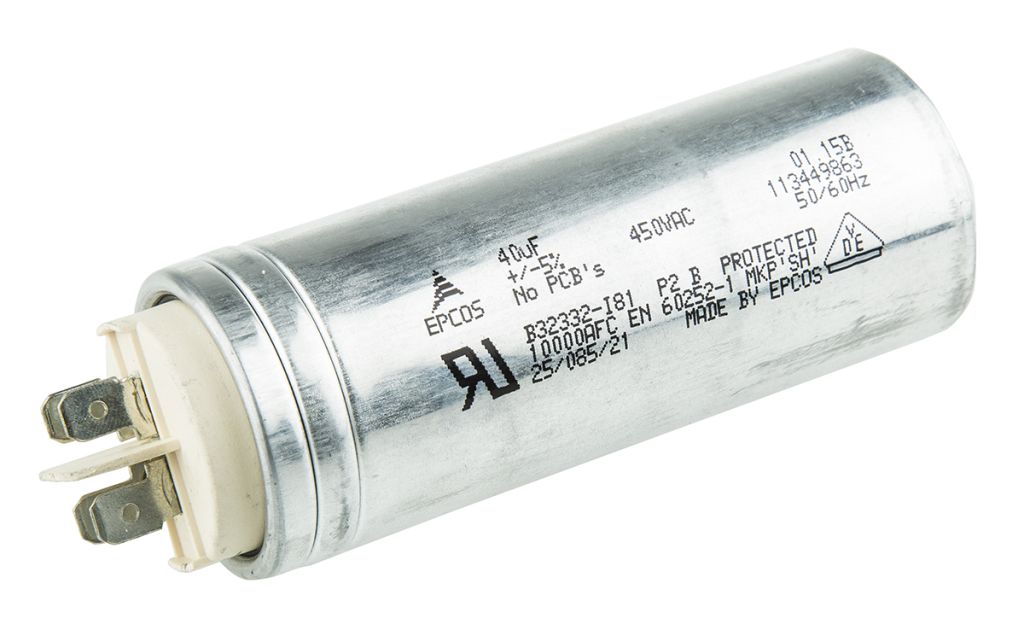 EPCOS B32332 Polypropylene Film Capacitor, 450V ac, ±5, 40μF, Stud Mount RS Components Vietnam