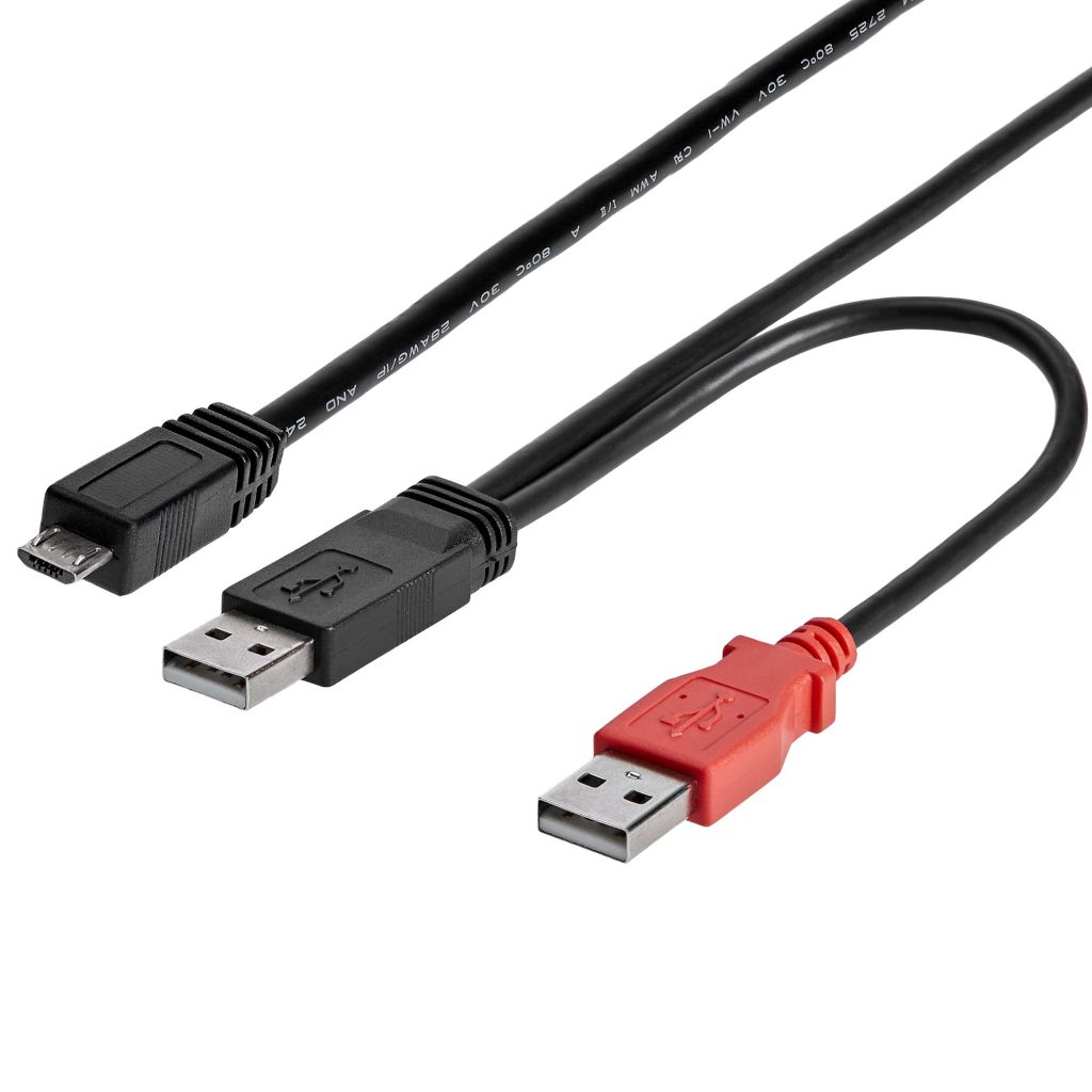 Male USB A x 2 to Male Micro USB B Cable, USB 2.0, 900mm RS Components Indonesia