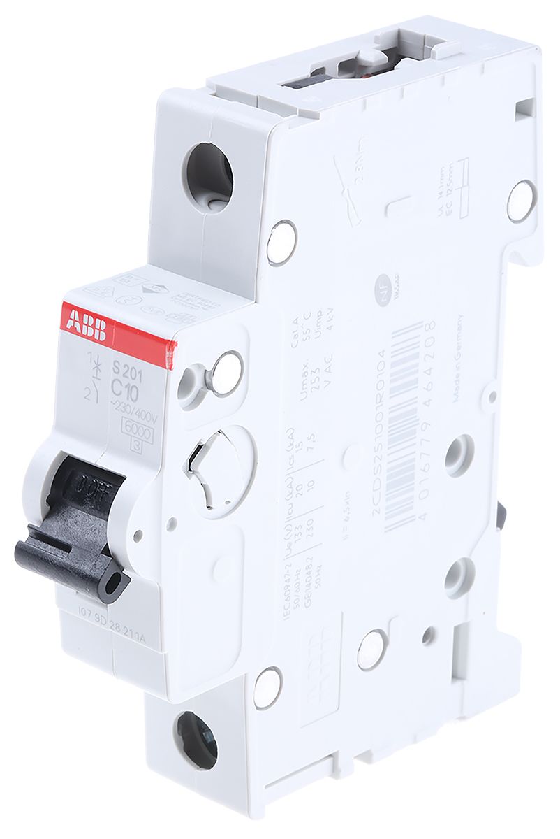 ABB System M Pro 10A MCB Mini Circuit Breaker, 1P Curve C, Breaking