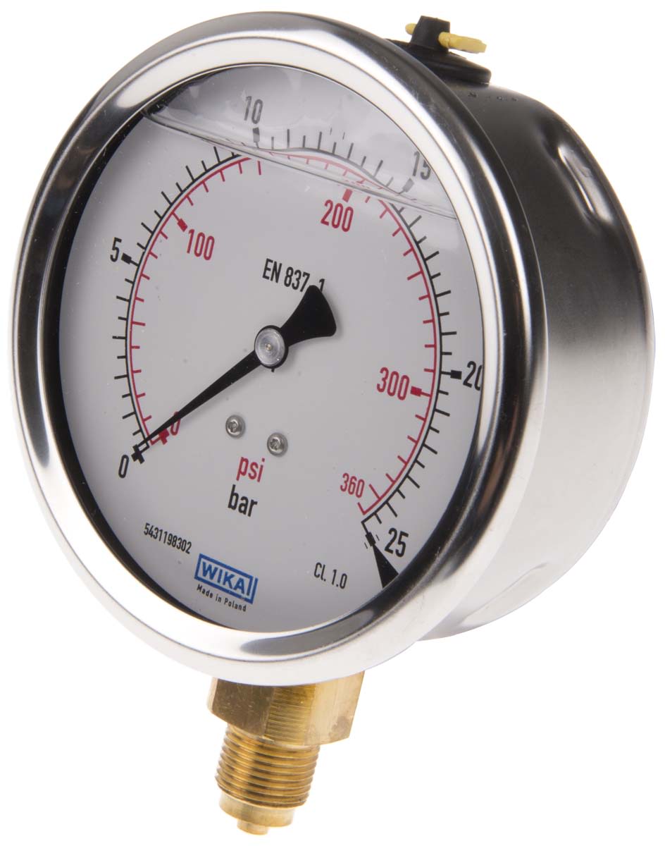 WIKA 7075597 Analogue Positive Pressure Gauge Bottom Entry 25bar