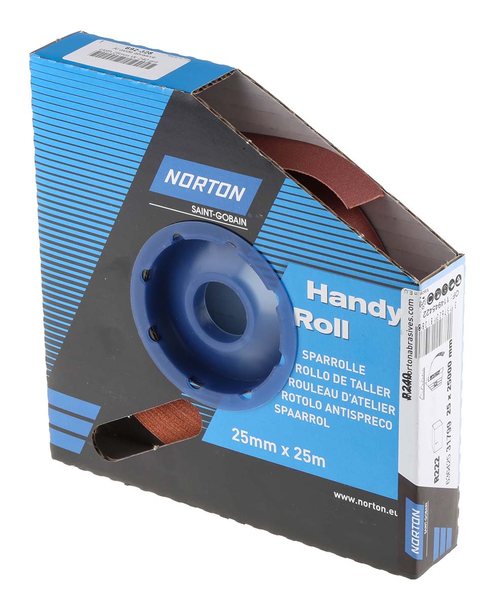 Norton P240 Grit Very Fine Sandpaper Roll, 25m x 25mm RS Components