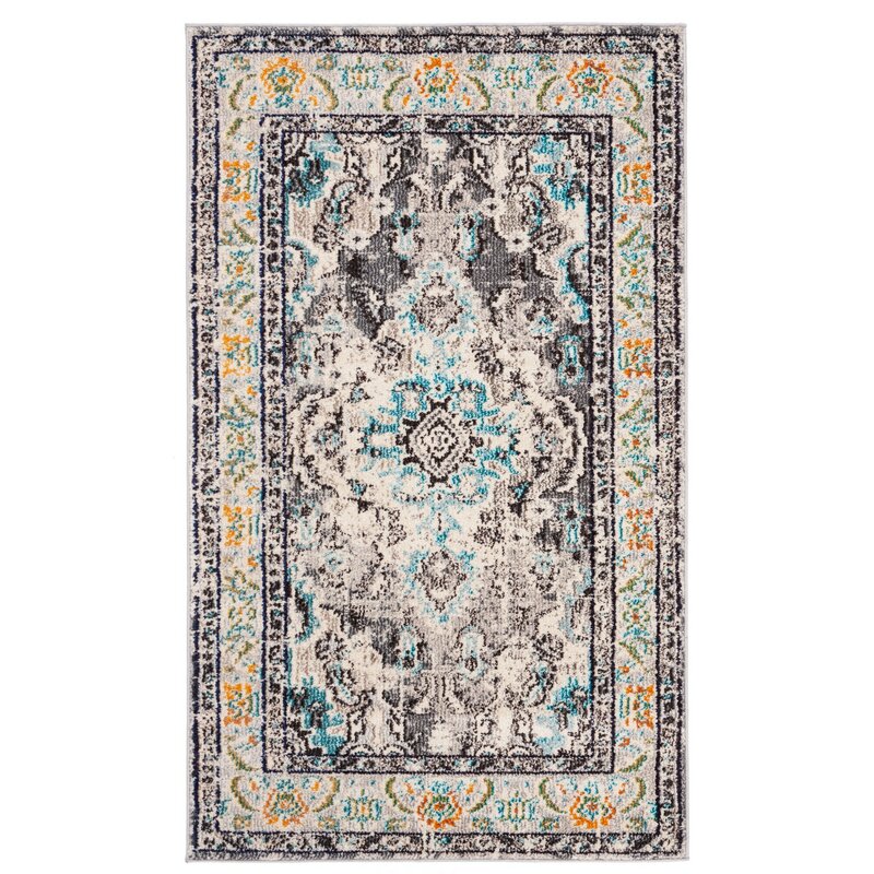 Indira Gray & Light Blue Area Rug 8' x 11'