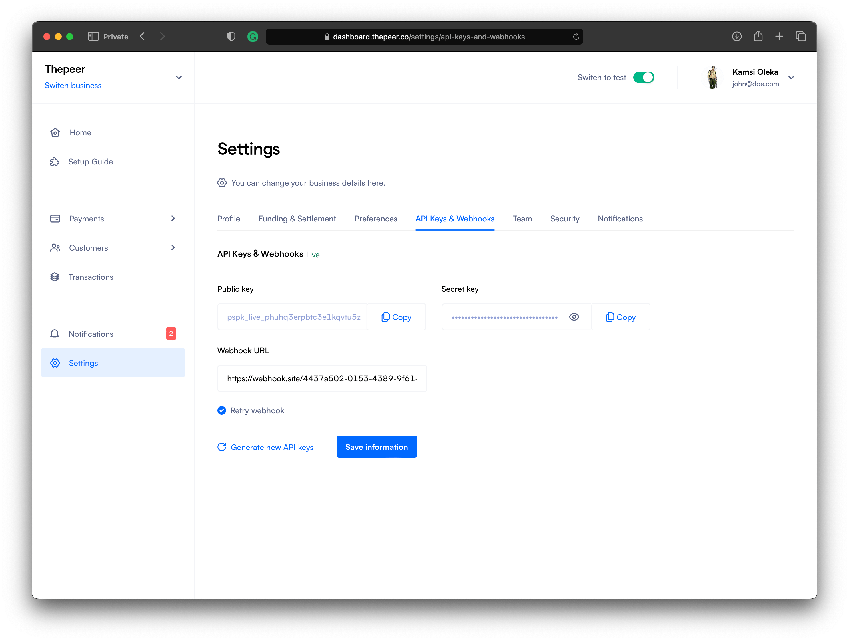 hooks Thepeer's Docs
