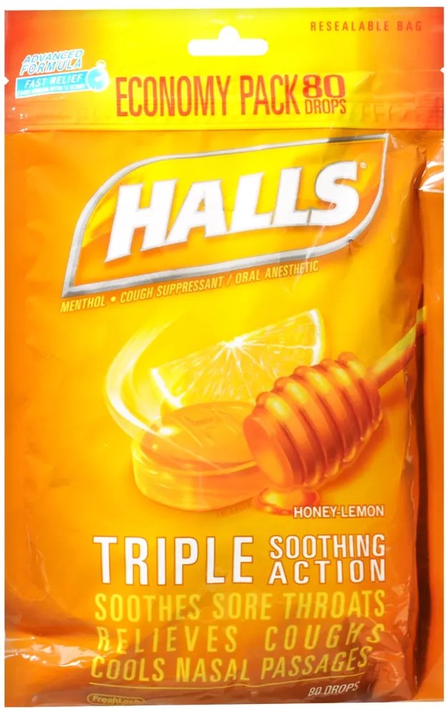 Halls Menthol Cough Suppressant Oral Anesthetic Drops HoneyLemon
