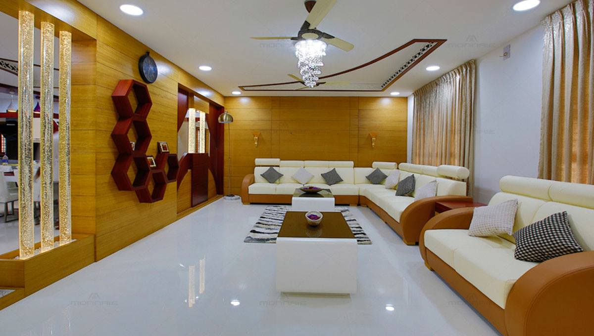 Elegant Living Space with White Cushioned L Shape Sofa and