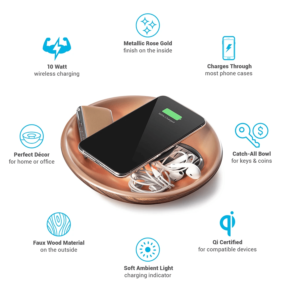 Wholesale Tylt Bowl Home Decor Wireless Charging Pad 10w Wood Grain