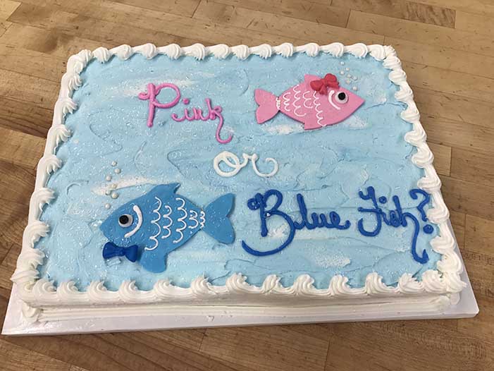 Pink or Blue Fish Gender Reveal Cake Design Resch's Bakery, Columbus Ohio