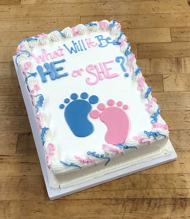 Tiny Footprints Gender Reveal Cake Design Resch's Bakery, Columbus Ohio