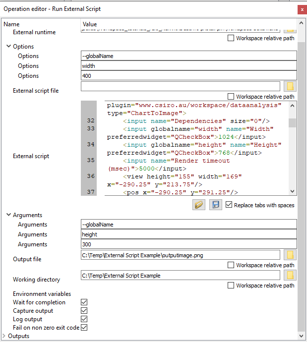 Workspace Calling external scripts via the RunExternalScript operation