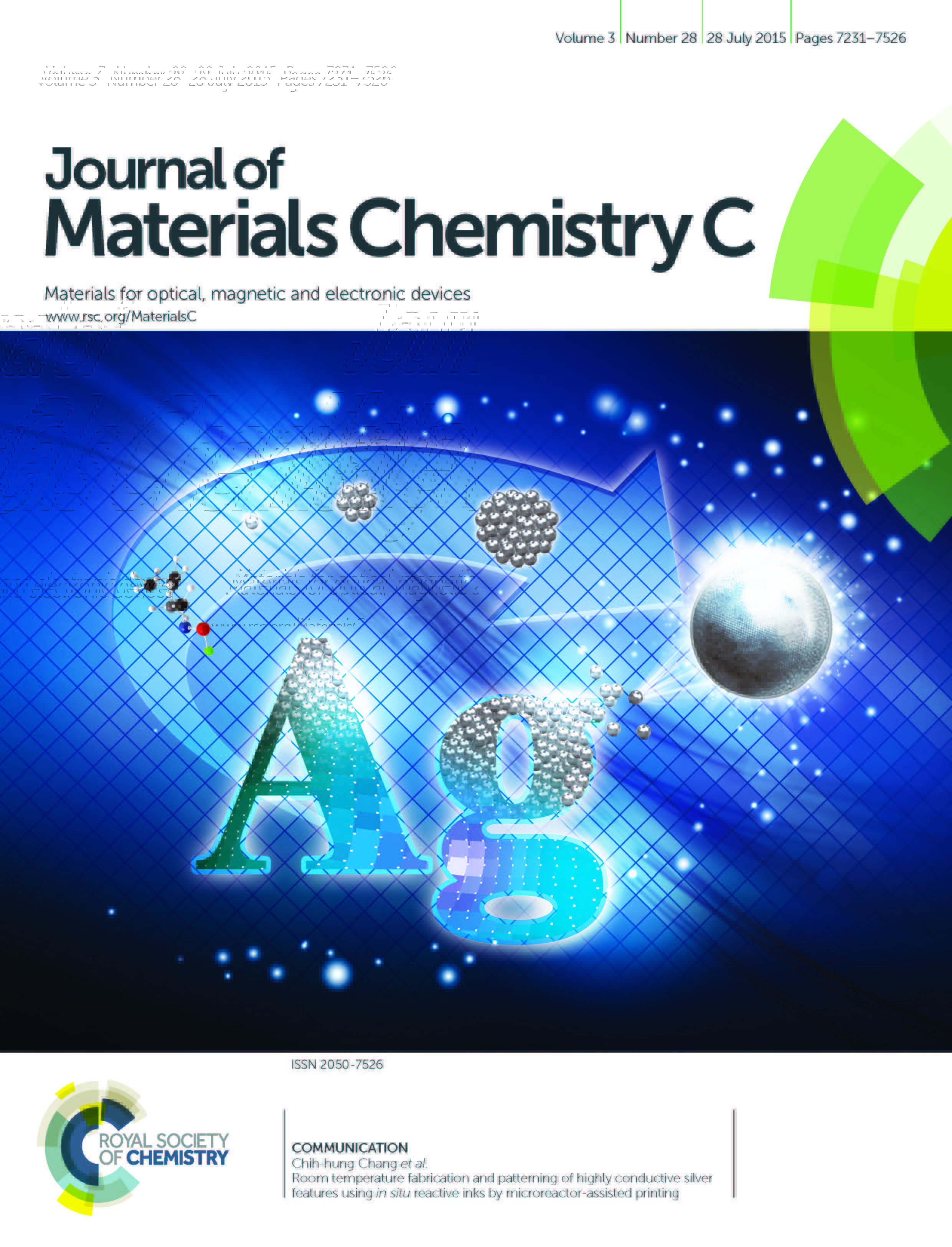 Cover of Journal of Materials Chemistry C, issue 28, 2015 Chang