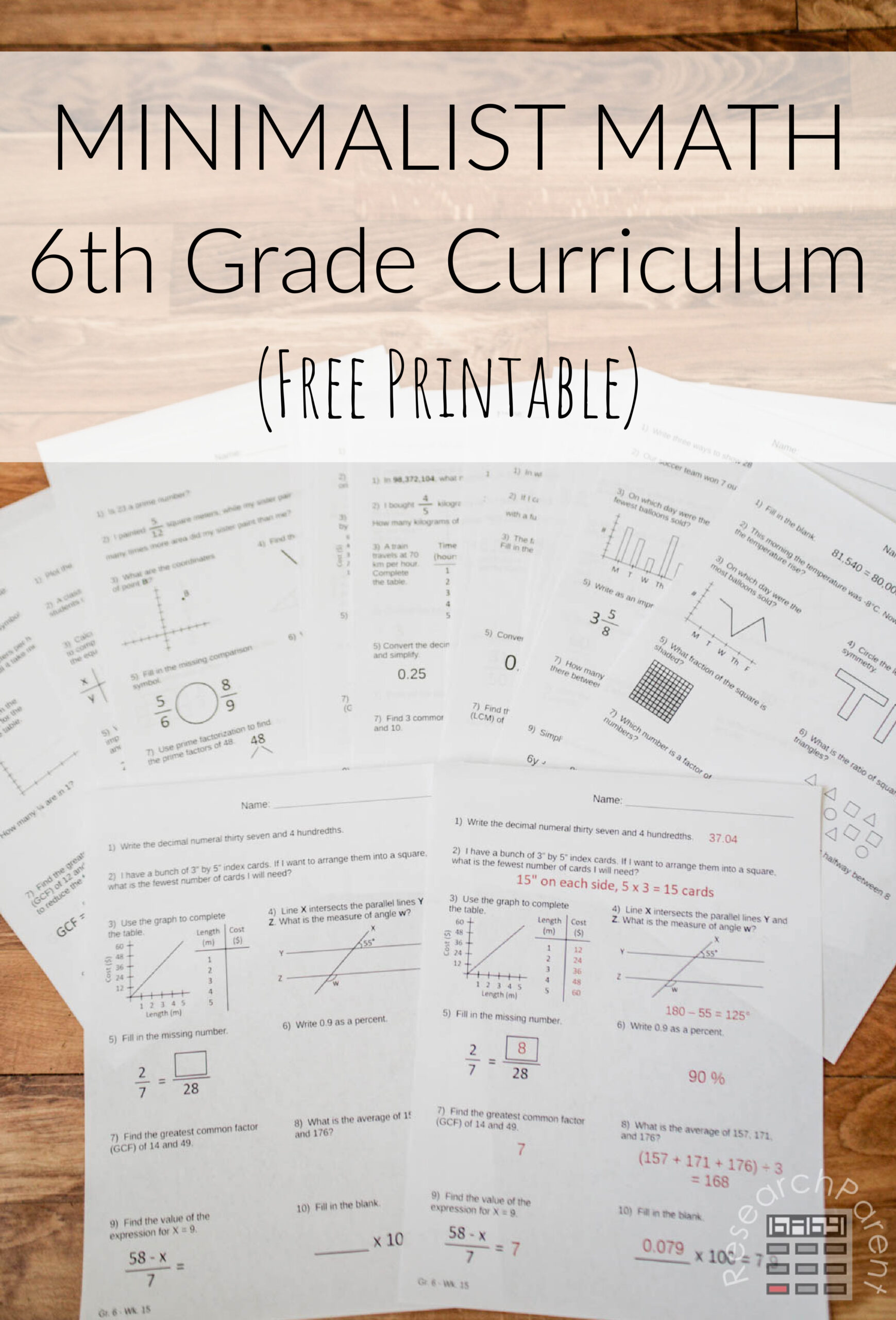 6th Grade Minimalist Math Curriculum