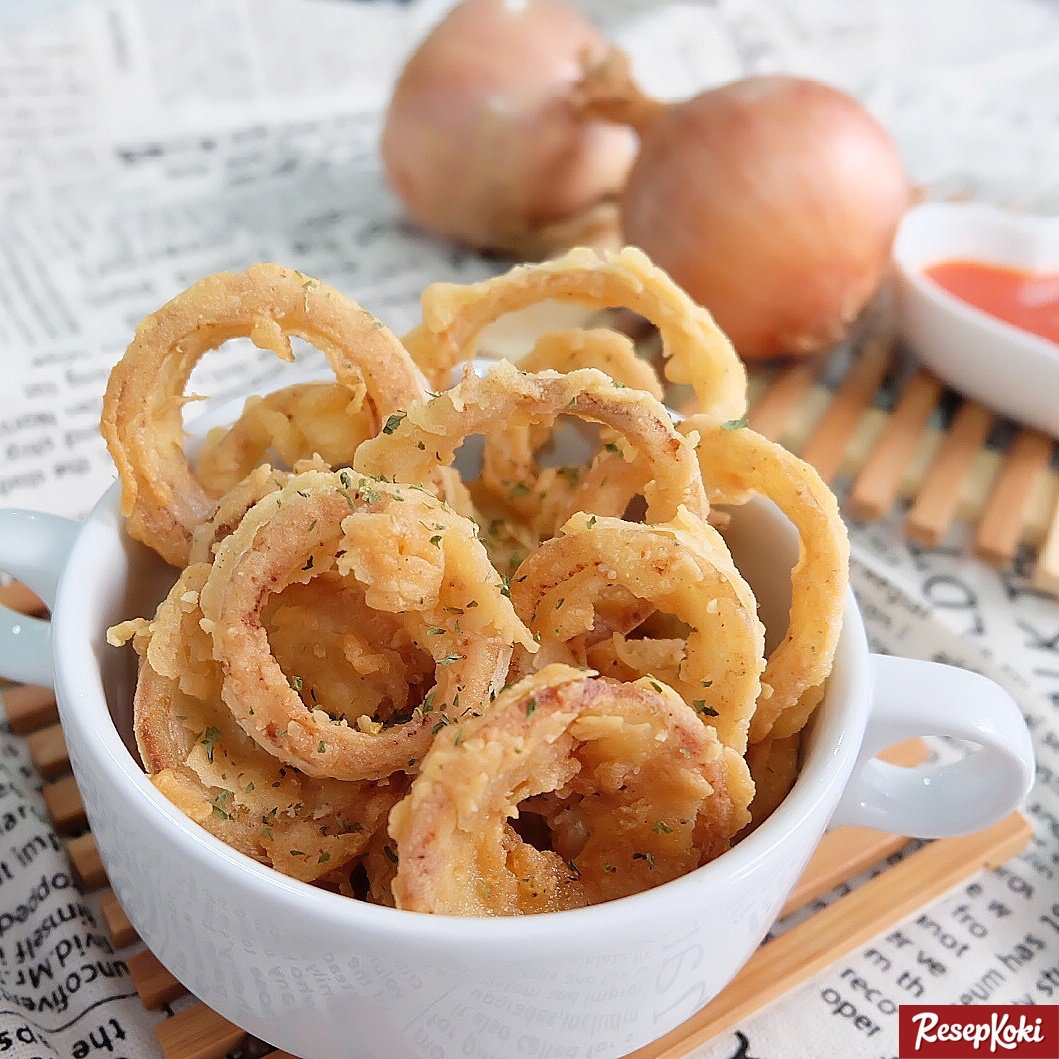 Onion Ring Garing (Bawang Bombay Goreng Balut Tepung