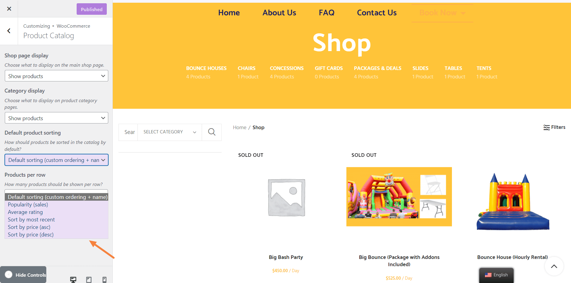 How to Rearrange Items on Shop Page Reservety