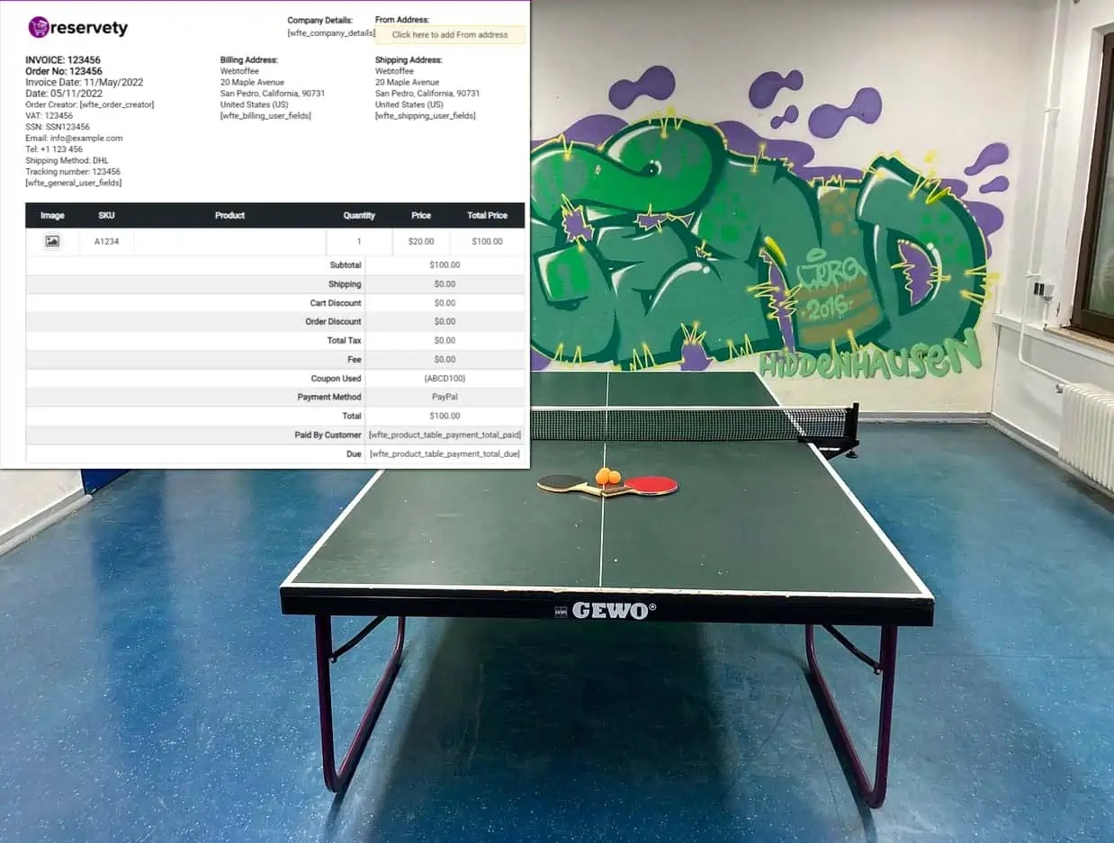 Reservation System for Table Tennis Venues Reservety