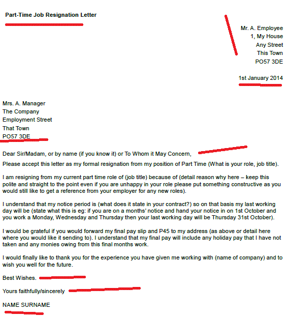 Part Time Job Resignation Letter Example
