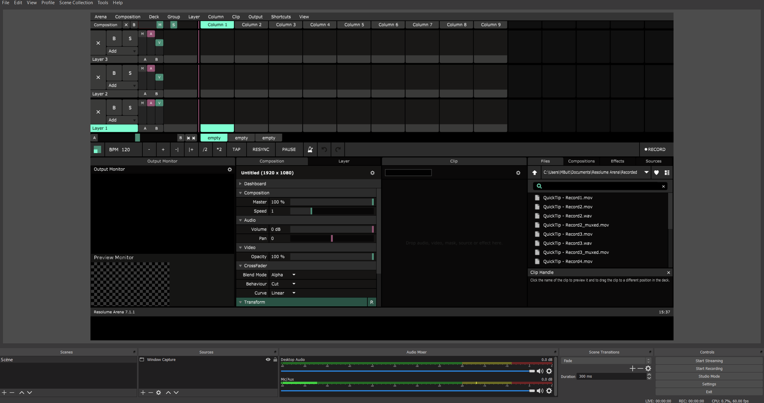 Streaming en directo con Resolume y OBS Studio Resolume