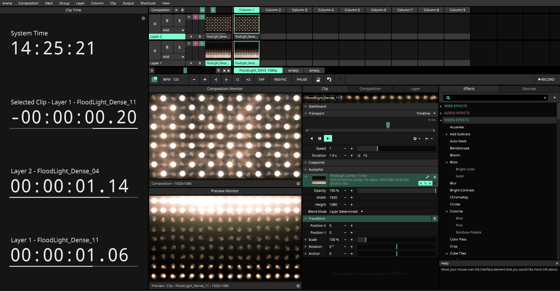 Clip Time Panel Resolume