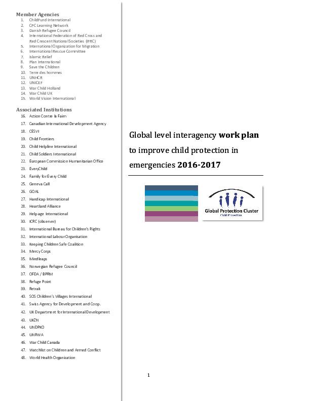 Global Level Interagency Work Plan to Improve Child Protection in