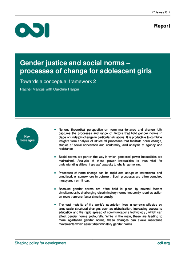 Gender justice and social norms processes of change for adolescent