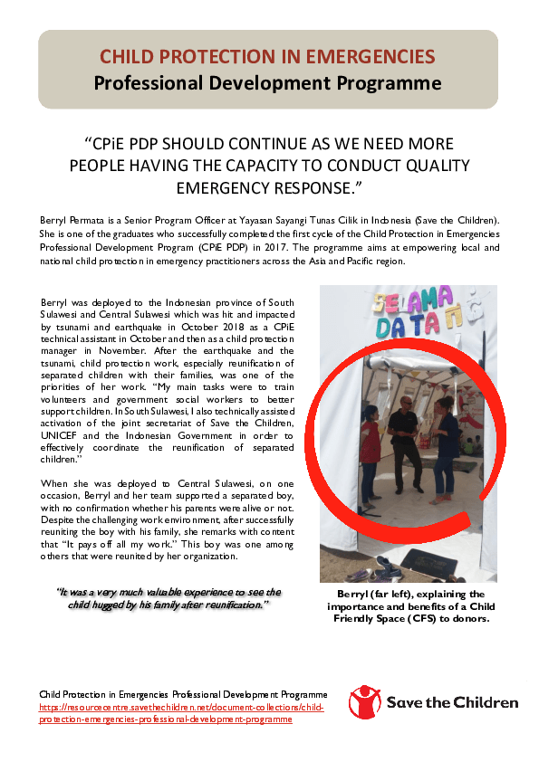 Child Protection in Emergencies Professional Development Programme Case